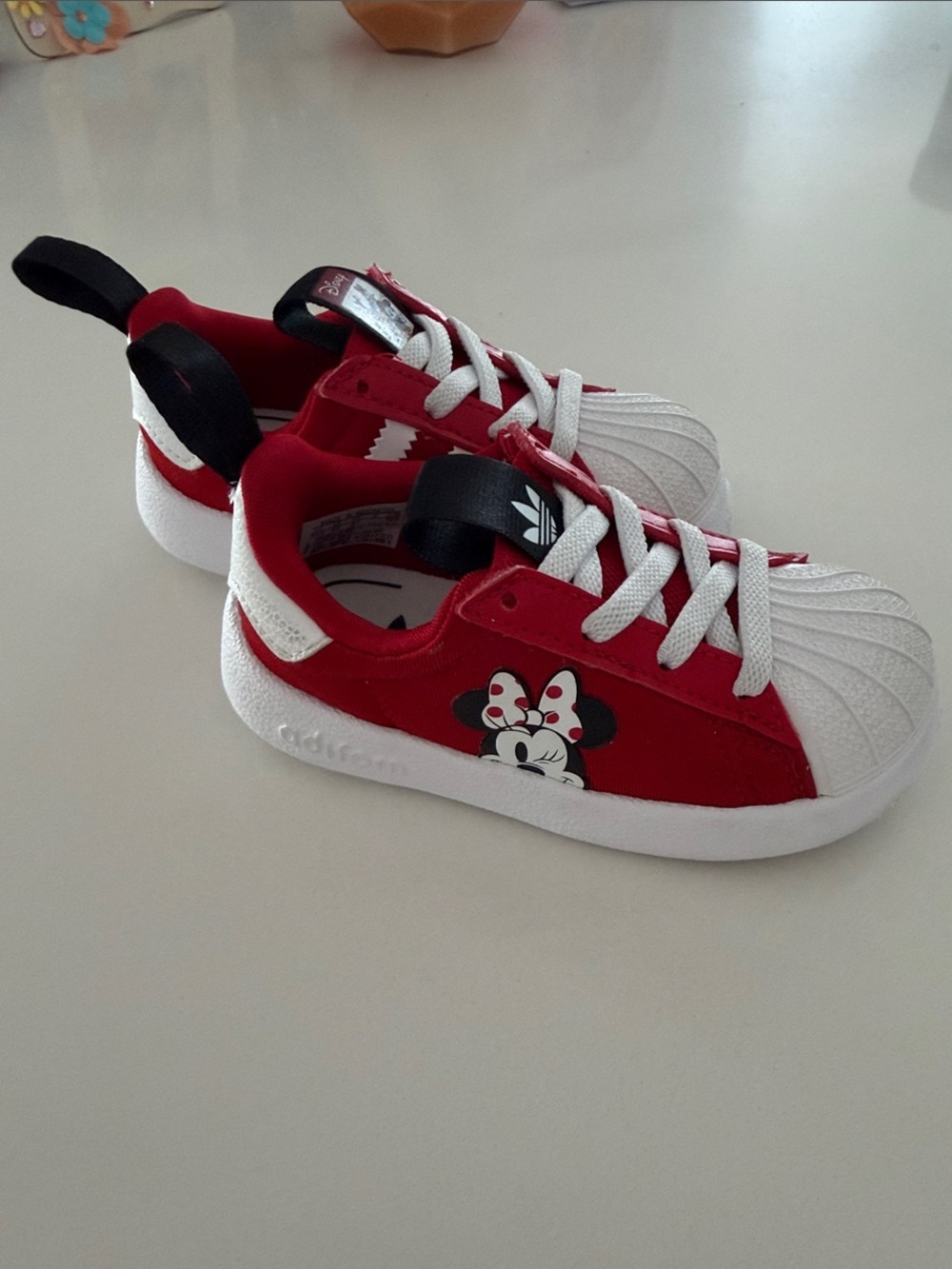 adidas Kids Red and White Minnie Mouse Shell-Toe Sneakers